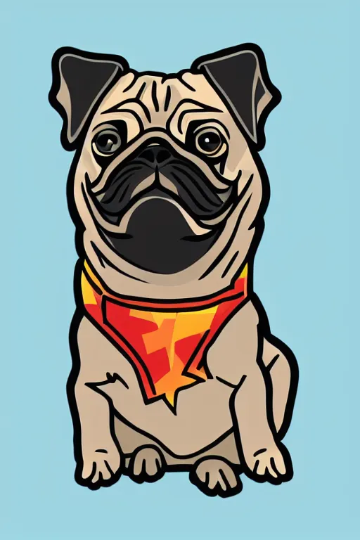 Image similar to Pug as war criminal, sticker, colorful, illustration, highly detailed, simple, smooth and clean vector curves, no jagged lines, vector art, smooth