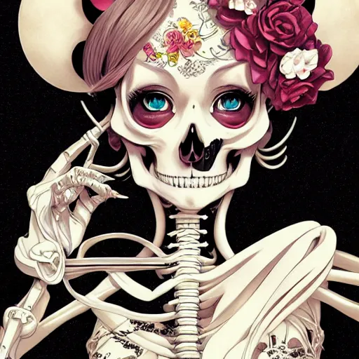 Prompt: anime manga skull portrait young woman skeleton, minnie mouse, intricate, elegant, highly detailed, digital art, art by JC Leyendecker and sachin teng