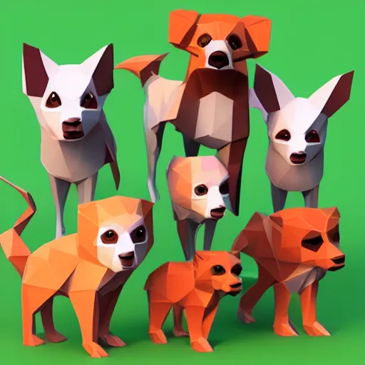 Prompt: low poly 3 d render of cute animals