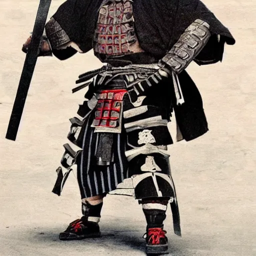 Image similar to big buff strong very buff samurai wearing an oni mask, movie still