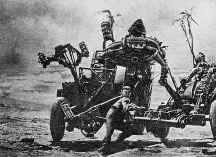 Image similar to scene from the 1909 science fiction film Mad Max