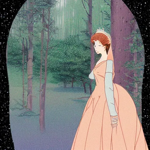 Image similar to a photograph, beauty & mystery of princess aurora. enigmatic smile and gaze invite us into her world, and we cannot help but be drawn in. soft features & delicate way she is dressed make her almost ethereal. landscape distance and mystery. what secrets princess aurora holds. sticker illustration by hayao miyazaki, by robert vonnoh swirling