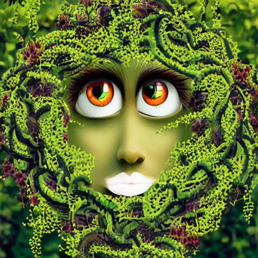 Prompt: giant eyes surrounded by blooming vines