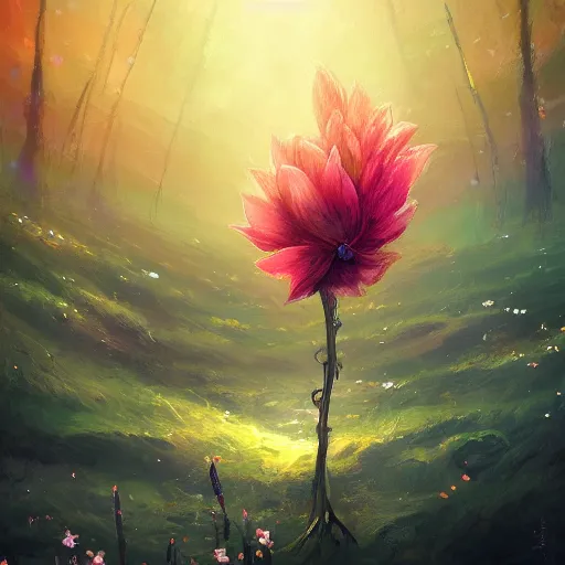 Image similar to Beautiful flower by Bittoo Kr, in the style of anato finnstark, warm lighting, very detailed, magical, digital painting, bokeh, depth of field, trending on artstation