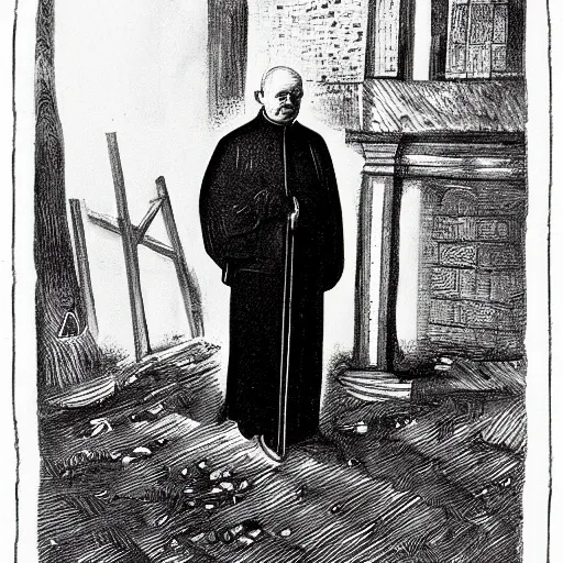 Image similar to john paul ii standing in a burning protestant church, night, pitch black