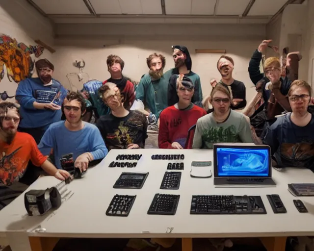 Image similar to lan party in the style of the last supper