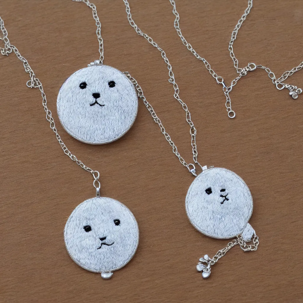 Image similar to Scottish fold patterned silver embroidered necklace