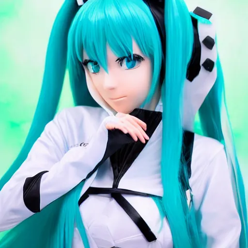 Prompt: high-quality photo of Miku Hatsune as a real person.