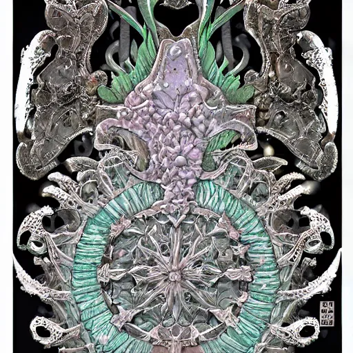 Prompt: of intricate and detailed frozen flower, symmetrical, by masamune shirow