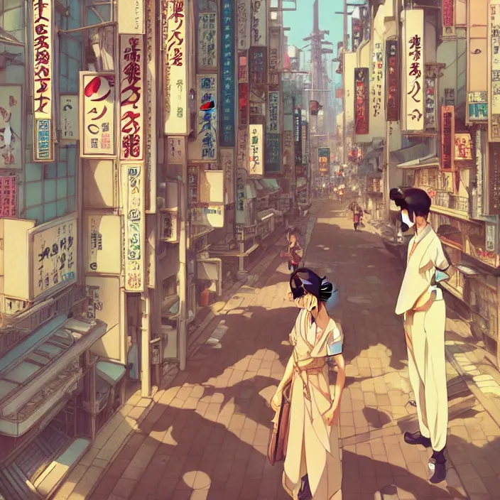 Image similar to japanese big city, summer, in the style of studio ghibli, j. c. leyendecker, greg rutkowski, artem