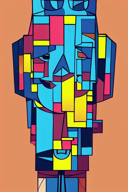 Image similar to cubist moai statue cutout digital illustration cartoon colorful beeple