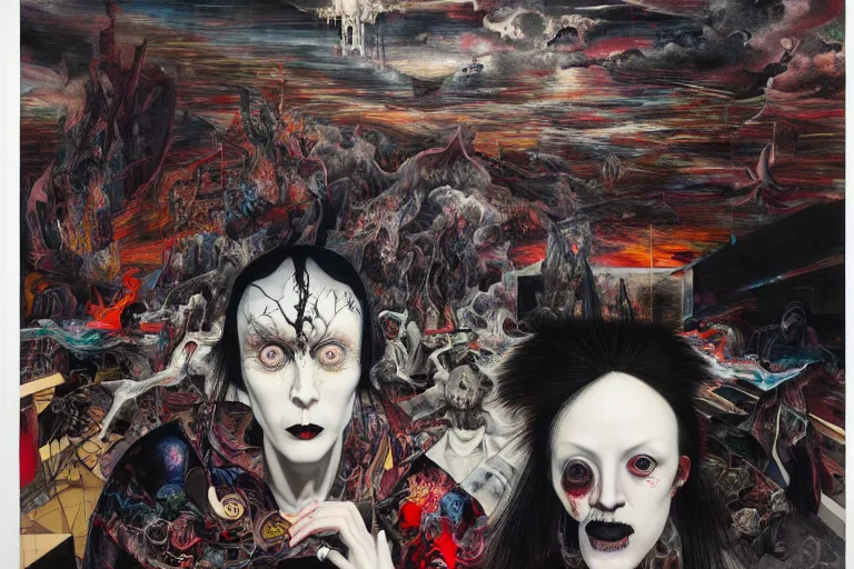 Image similar to The physical impossibility of death, in a brutalist architecture space ship, gothic, rich deep colours, creepy, diabolical, dark, mystical, intrincate, maximalism, painted by Francis bacon, Adrian ghenie, James jean and Petra cortright part by Gerhard Richter, part by Takato Yamamoto. 8k masterpiece