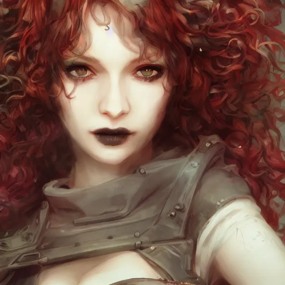 Image similar to christina hendricks!!! goth, tankoban, 4 k, tone mapping, akihiko yoshida, james jean andrei riabovitchev marc simonetti, yoshitaka amano, long hair, curly, h. hydrochaeri