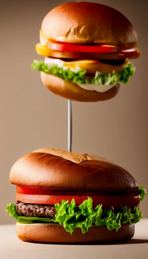 Prompt: an infinite burger, symmetry, cinematic, elegant, expensive, luxury materials, perfect light, perfect composition, dlsr photography, sharp focus, 4 k, ultra hd, sense of awe, by tiffany and swarovski