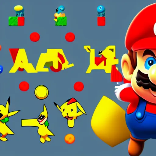 Image similar to pikachu as mario highly detailed digital art