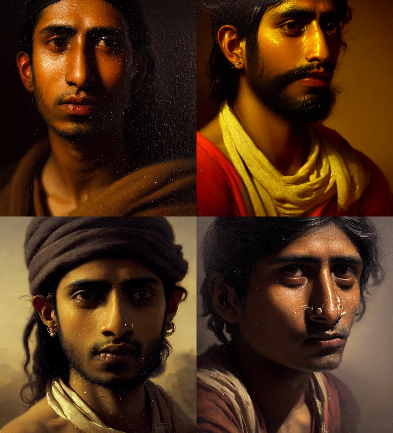 Prompt: a beautiful cinematic masterpiece classical headshot closeup portrait of a stoner indian boy in 2 1 st century, stoned, tripping, centered, head only, by willem claesz. heda, by greg rutkowski, oil on canvas, ornate, suburban, brilliant cold lighting, smoke, chiaroscuro, detailed, no frames, 8 k