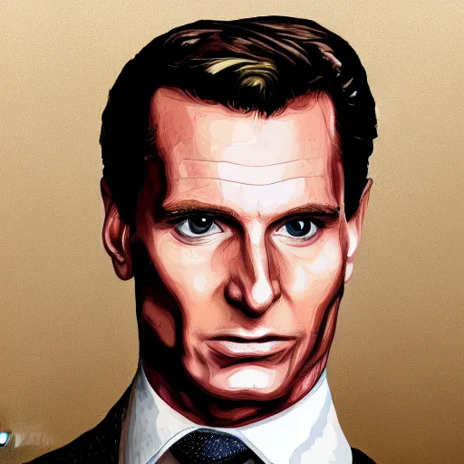 Image similar to portrait of patrick bateman, highly detailed, centered, solid color background, digital painting