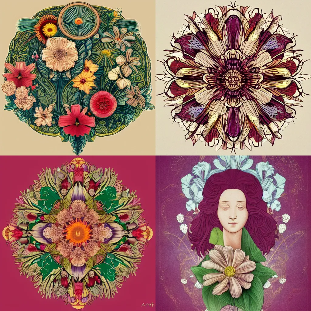 Prompt: flower, flower, flower in the style of Frank Lloyd Wright and Sandro Botticelli and Leonardo da Vinci, intricate detail, trending on artstation