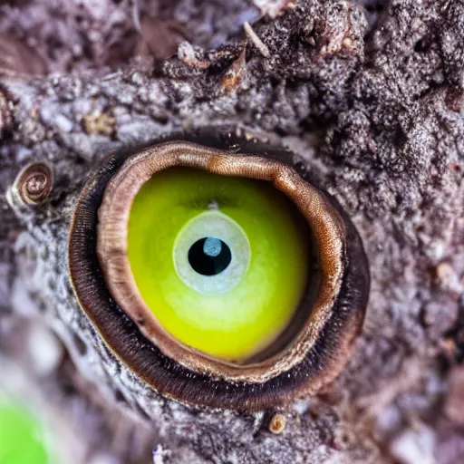 Prompt: a mushroom with clusters of eyes growing from it