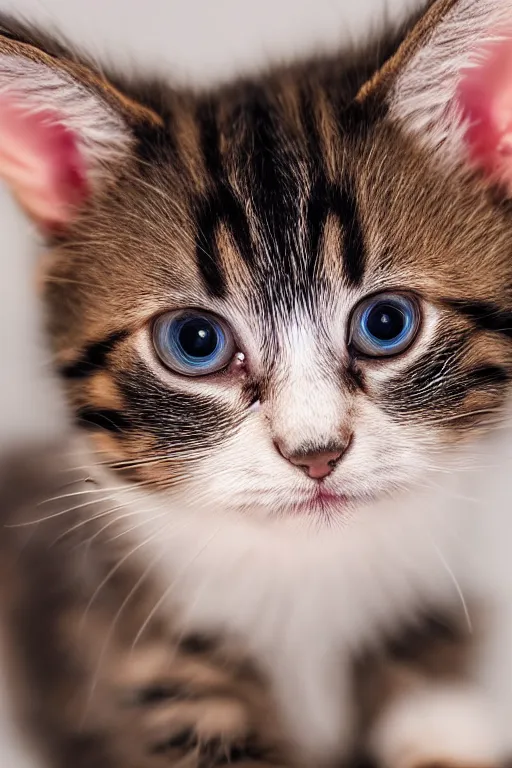 Image similar to 8K UHD kitten with floppy ears, animal portrait photo, 105 mm lens, medium full shot