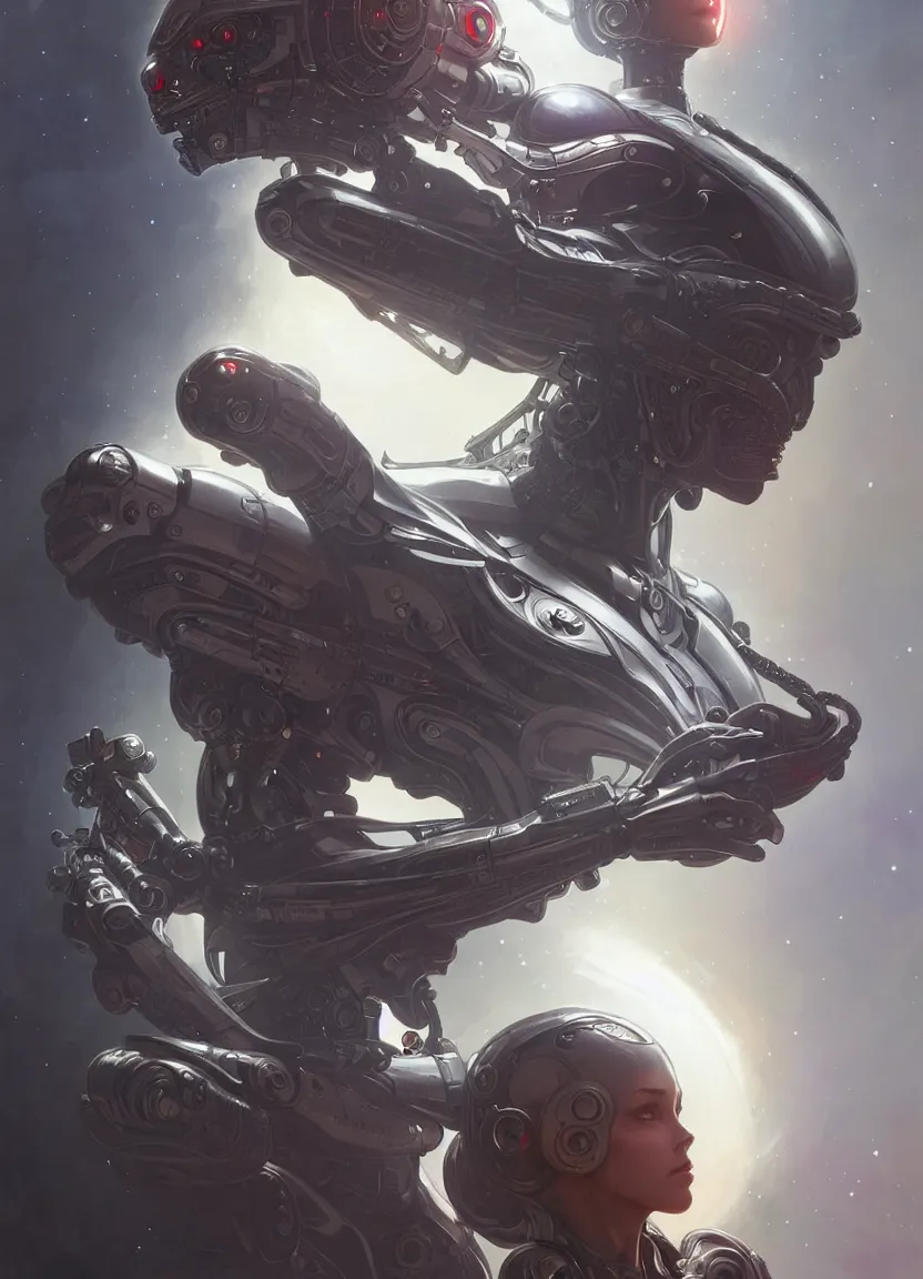 Prompt: cyborg alien with blaster, intricate, elegant, highly detailed, digital painting, artstation, concept art, matte, sharp focus, illustration, art by artgerm and greg rutkowski and alphonse mucha