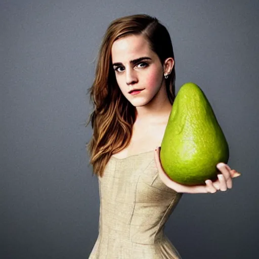 Image similar to portrait photograph of emma watson with an avocado dress