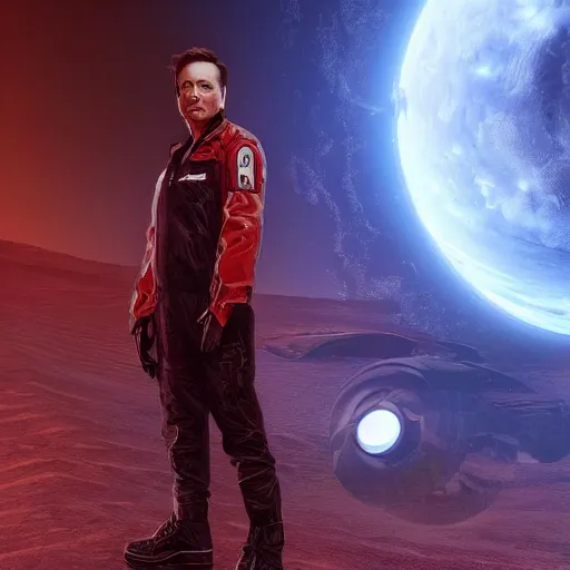 Image similar to elon musk in cyberpunk style on mars digital art very detailed 4 k detailed super realistic