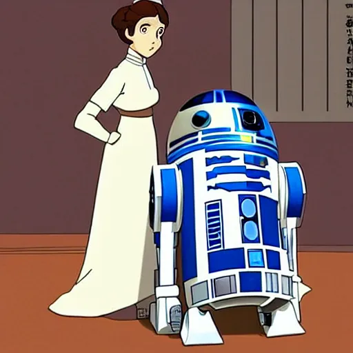 Image similar to princess leia and r 2 d 2, anime, studio ghibli