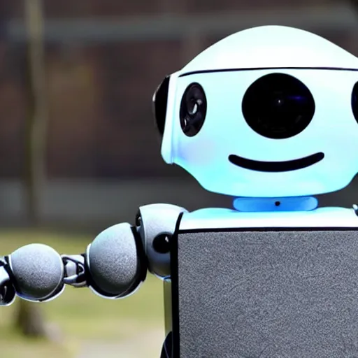 Image similar to <photo attention-grabbing robot-traits='friendly happy' robot-desires='hug'>Cute Robot has urgent message for you</photo>