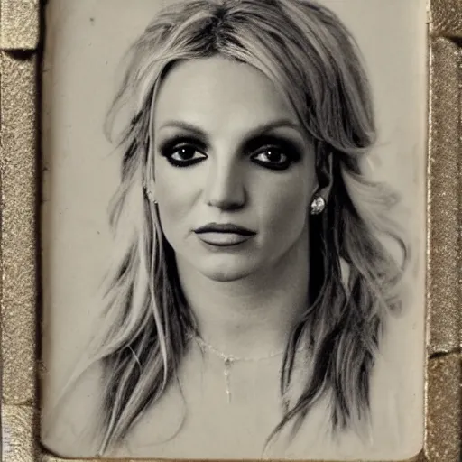 Image similar to ambrotype portrait of britney spears wearing formal clothing, very detailed, very intricate,