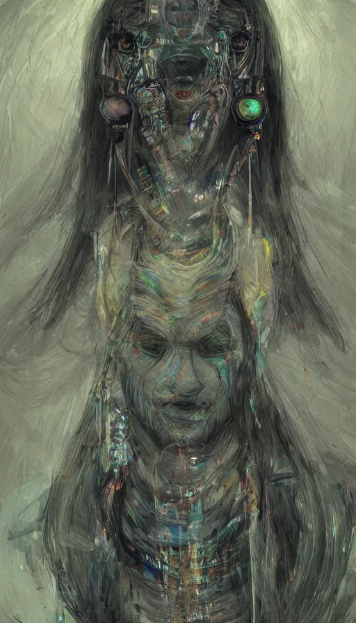 Prompt: portrait of a digital shaman, by qian xuan