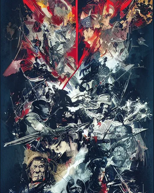 Image similar to the art of war poster by bill sienkiewicz and jaime jones