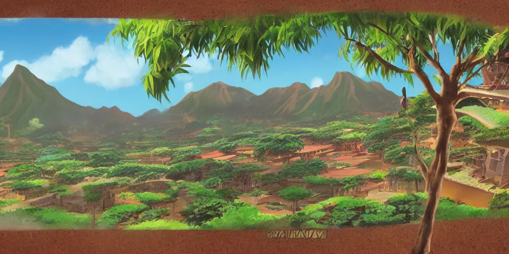 Prompt: background plate matte painting ghibli pixar dreamworks vista hawaii.