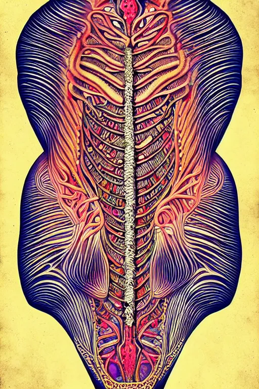 Image similar to psychedelic anatomically accurate labeled medical diagram of alien animal, intricate parts, fine details, hyper realistic, elegant minimalism, by seichen, surreal