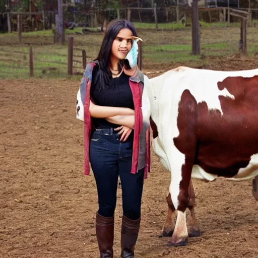 Image similar to a photo of young woman with cow's face