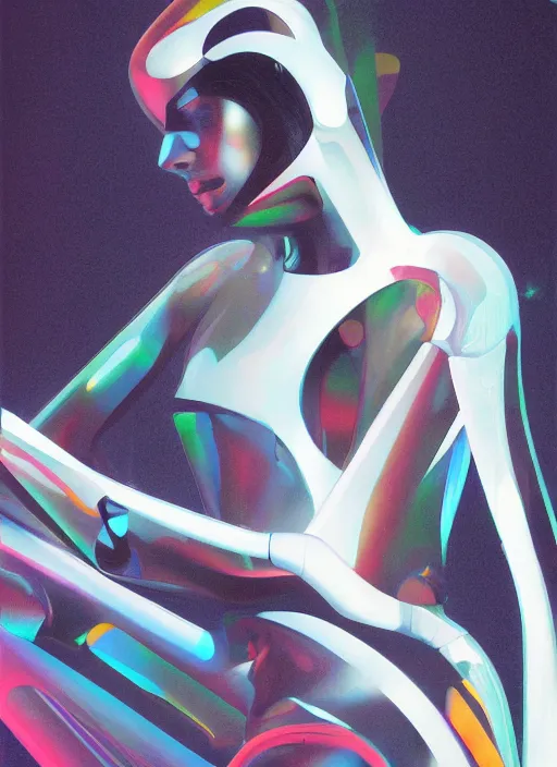 Image similar to futuristic lasers tracing, colorsmoke, fullbodysuit, pyramid hoodvisor, raindrops, wet, oiled, beautiful cyborg girl, by steven meisel, kaws, rolf armstrong, mondrian, hannah af klint perfect geometry abstract acrylic, octane hyperrealism photorealistic airbrush collage painting, monochrome, neon fluorescent colors, minimalist rule of thirds, eighties eros