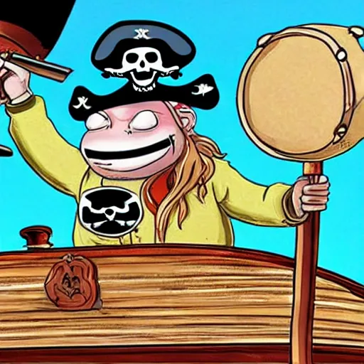 Prompt: a grinning manatee pirate smoking a cigar at the helm of a pirate ship, in the style of eiichiro oda