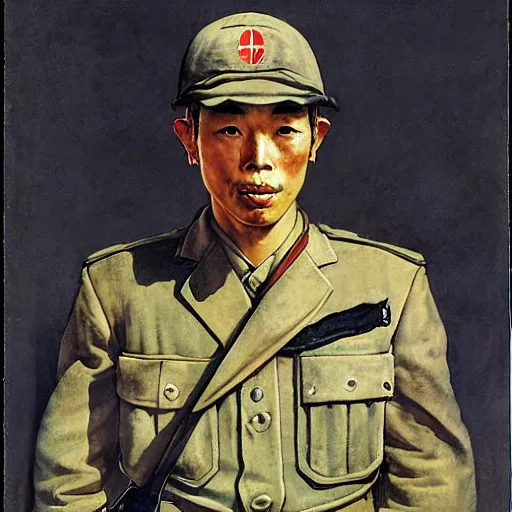 Image similar to Portrait of an imperial Japanese soldier, by Norman Rockwell