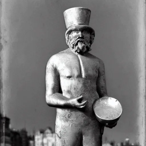 Image similar to guy with pot on his head and with bust of Lenin in his hands