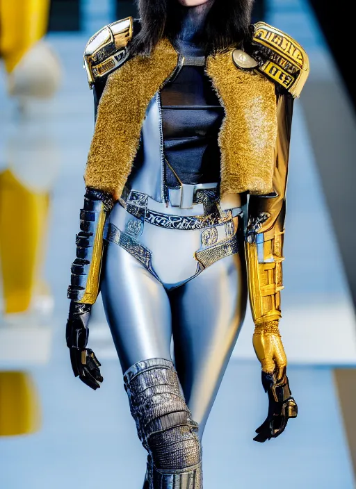 Image similar to hyperrealistic and heavy detailed versace runway show of judge dredd, leica sl 2 5 0 mm, vivid color, high quality, high textured, real life