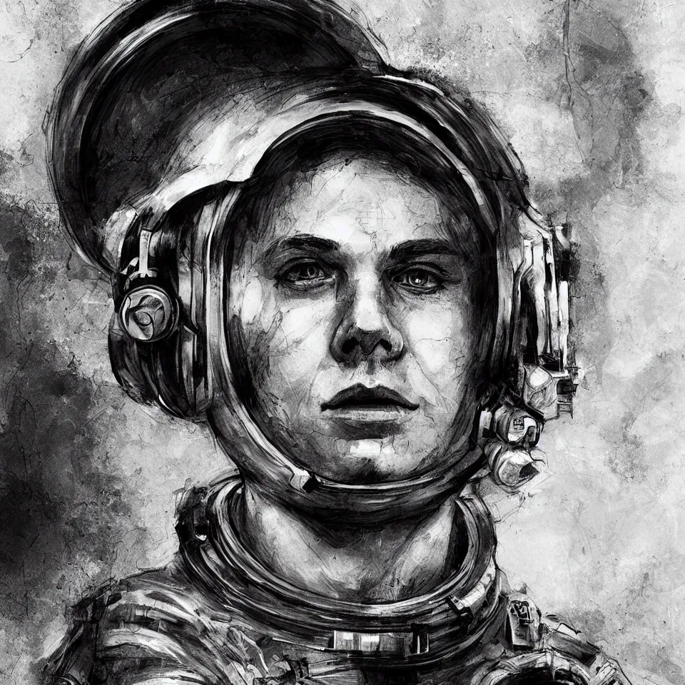 Image similar to a portrait astronaut wearing a headphone, digital painting, digital art, beautiful, cinematic, 4 k, ultra hd, art by ben templesmith