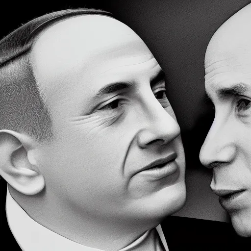 Image similar to benjamin netanyahu kissing naftali bennet, realistic, detailed