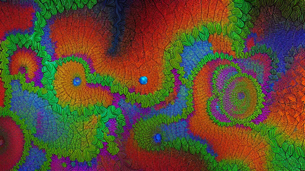 Prompt: an abstract 3d mandelbrot fractal cascade of an ancient forest, kaleidescopic, vivid color palette, brilliant colors, intricate detail, mirror labyrinth, DMT imagery