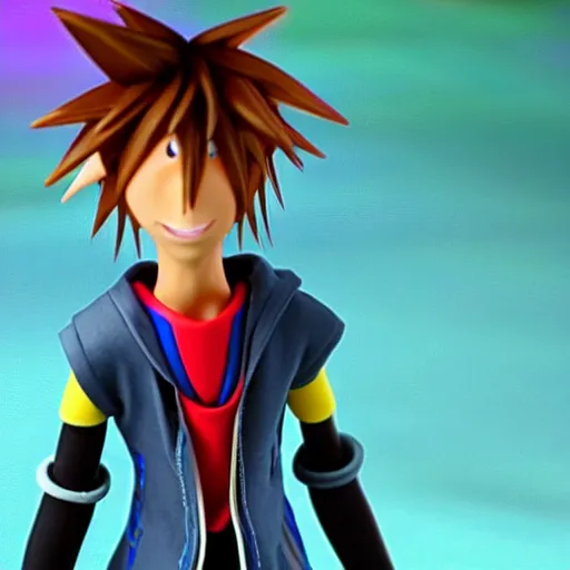 Image similar to sora from kingdom hearts in the style of claymation from nightmare before christmas. 4 k.