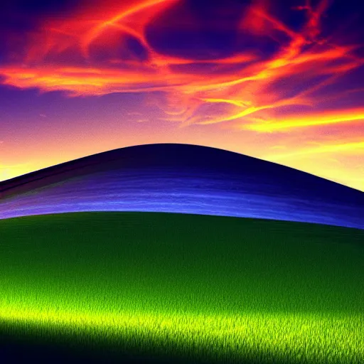 Prompt: “windows xp wallpaper at night cinematic render”