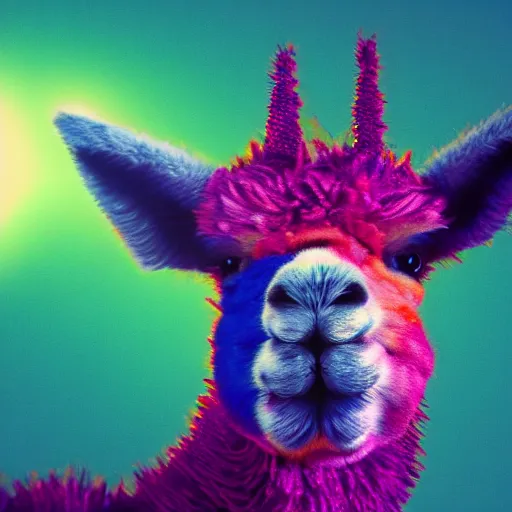 Image similar to color photo of a hyper-satanic cyber-llama.