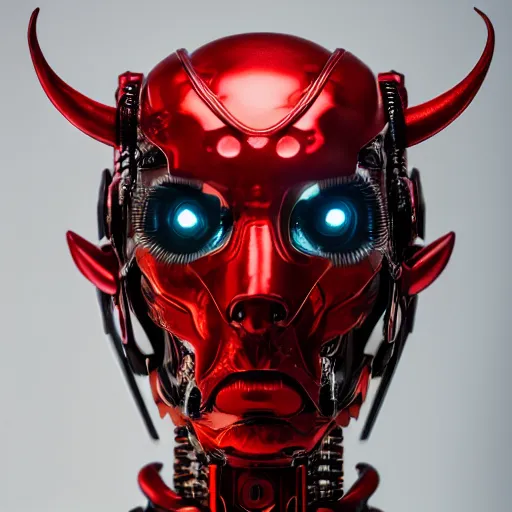 Image similar to professional studio photography of a cyborg demon, balanced lighting, xf iq 4, f / 1. 4, iso 2 0 0, 1 / 1 6 0 s, 8 k, raw, unedited, symmetrical balance, in - frame