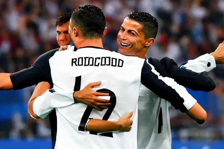 Prompt: ishowspeed hugging cristiano ronaldo