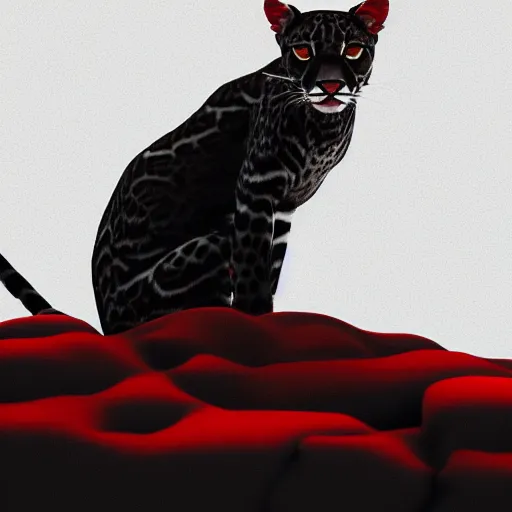 Image similar to profile shot of a black and red ocelot, dramatic, cinematic, high contrast, octane render, abstract, 4k