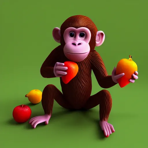 Prompt: monkey made out of fruit, 3D render